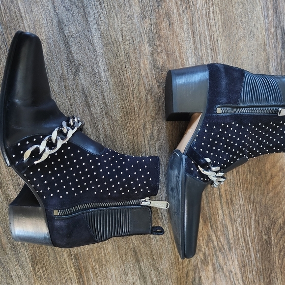 BALMAIN Paris Ella Black Suede short boot chain zippers studs italy 37.5 us 7.5 - Picture 6 of 16